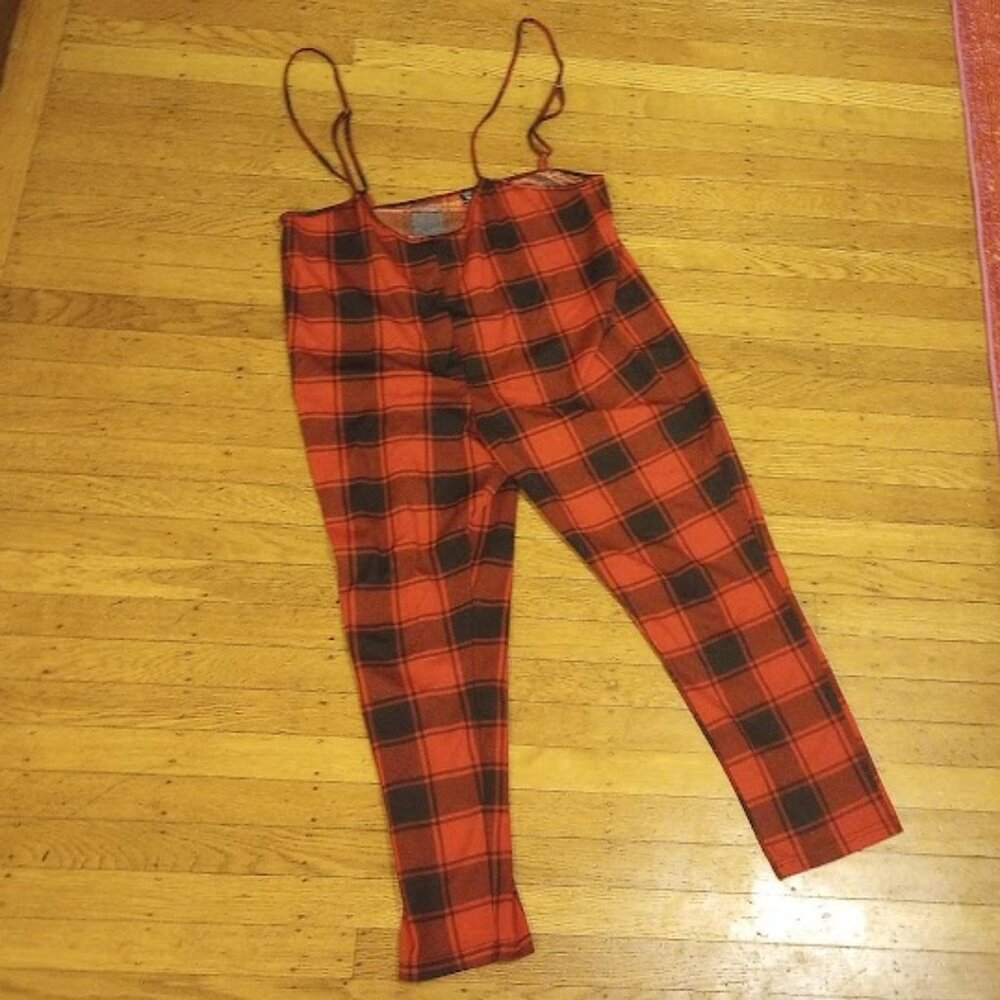 Stretchy Red and Black Plaid Jumpsuit 3XL